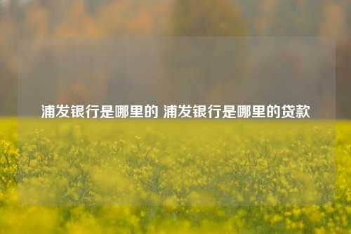 浦发银行是哪里的 浦发银行是哪里的贷款